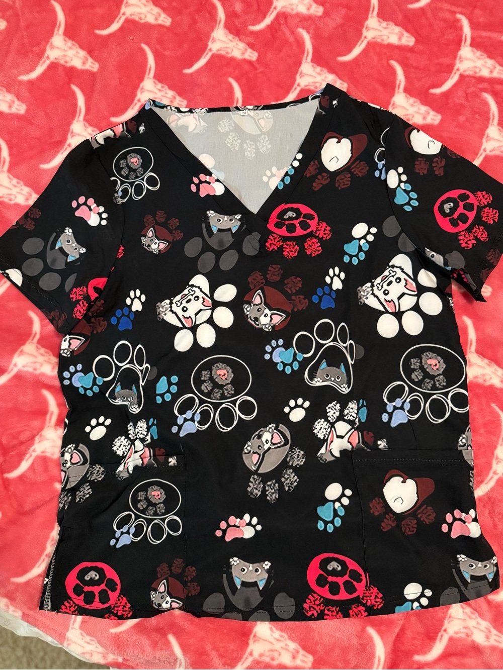 Black Paw Print & Cute Dog Face Scrub Tops Lot